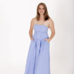 Blue Gingham Strapless Midi Dress - Image 3