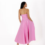 Pink Gingham Strapless Midi Dress - Image 4