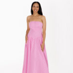 Pink Gingham Strapless Midi Dress - Image 2