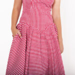 Red Gingham Strapless Midi Dress - Image 4