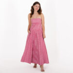 Red Gingham Strapless Midi Dress